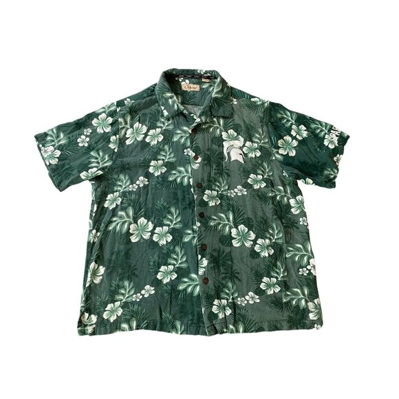 Chiliswear Michigan State Spartans Hawaiian Shirt Green Floral Button-Down XL - Picture 1 of 9